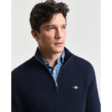 GANT Knit Textured Cotton Half Zip In Evening Blue