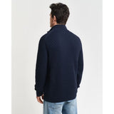GANT Knit Textured Cotton Half Zip In Evening Blue