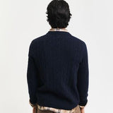 GANT Lambswool Cable Knit Crew Neck Sweater in Evening Blue