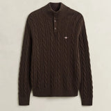 GANT Lambswool Cable Knit Half-Buttoned Sweater In Black Brown