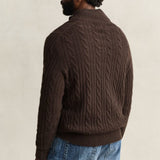 GANT Lambswool Cable Knit Half-Buttoned Sweater In Black Brown