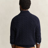 GANT Lambswool Cable Knit Half-Buttoned Sweater In Evening Blue