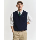 Gant Lambswool Cable Knit Vest In Evening Blue