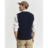 Gant Lambswool Cable Knit Vest In Evening Blue