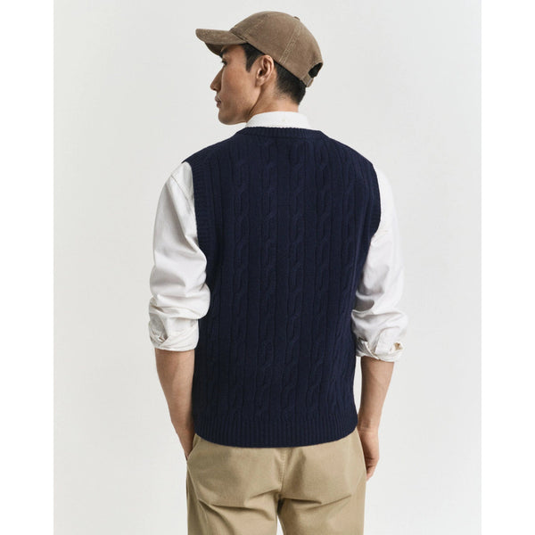 Gant Lambswool Cable Knit Vest In Evening Blue