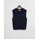 Gant Lambswool Cable Knit Vest In Evening Blue