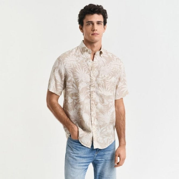 Gant Linen Shirt Botanical Regular Fit In Dry Sand