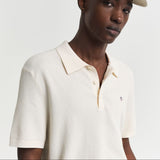 GANT Micro Textured Cotton Polo Shirt in Cream
