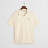 GANT Micro Textured Cotton Polo Shirt in Cream