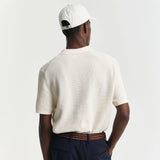 GANT Micro Textured Cotton Polo Shirt in Cream