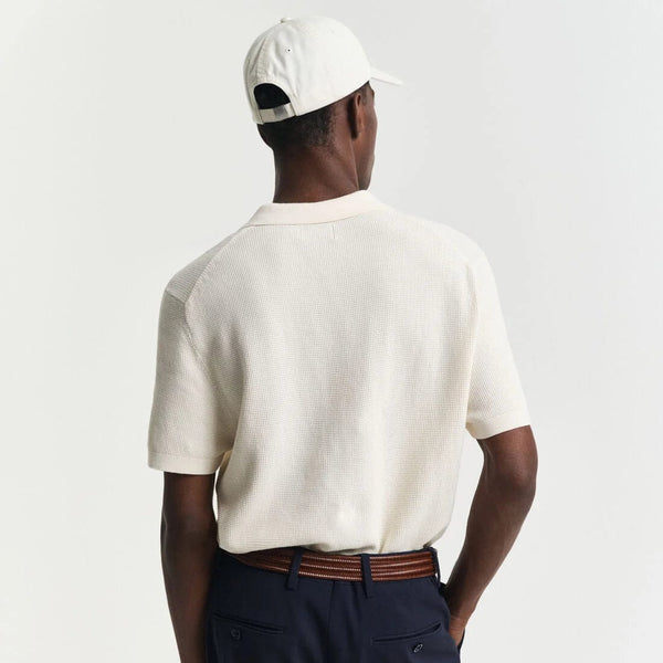 GANT Micro Textured Cotton Polo Shirt in Cream