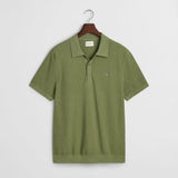 GANT Micro Textured Cotton Polo Shirt in Kalamata Green