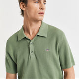 GANT Micro Textured Cotton Polo Shirt in Kalamata Green