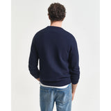 Gant Micro Textured Crew Neck Sweater In Evening Blue
