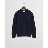 Gant Micro Textured Crew Neck Sweater In Evening Blue