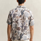 GANT Printed Linen Regular Fit Shirt In Oat Beige