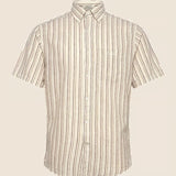 GANT Regular Cotton Linen Stripe Short Sleeve Shirt In Light Taupe