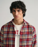 Gant Regular Fit Checked Flannel Shirt in Plumped Red
