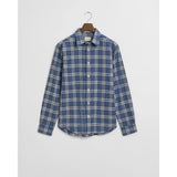 GANT Regular Fit Checked Melange Flannel Shirt In Denim Blue Melange
