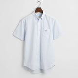 GANT Regular Fit Classic Gingham Poplin Short Sleeve Shirt in Light Blue