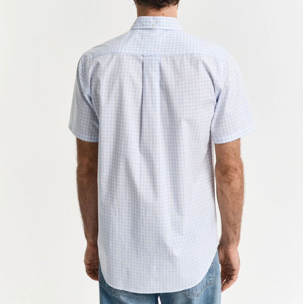 GANT Regular Fit Classic Gingham Poplin Short Sleeve Shirt in Light Blue