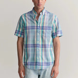 Gant Regular Fit Colorful Madras Short Sleeve Shirt in Capri Blue