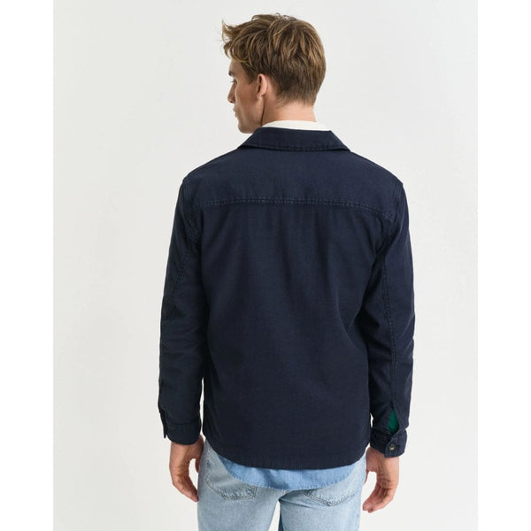 GANT Regular Fit Cotton Linen Overshirt In Navy