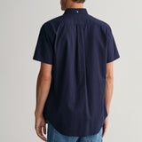 GANT Regular Fit Cotton Linen Short Sleeve Shirt Evening Blue