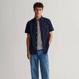 GANT Regular Fit Cotton Linen Short Sleeve Shirt Evening Blue