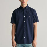 GANT Regular Fit Cotton Linen Short Sleeve Shirt in Evening Blue