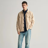 GANT Regular Fit Cotton Linen Short Sleeve Shirt in Evening Blue