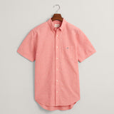 GANT Regular Fit Cotton Linen Short Sleeve Shirt in Sunset Pink