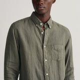 GANT Regular Fit Garment-Dyed Linen Shirt in Green Ash