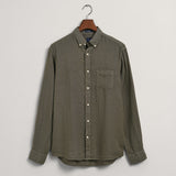 GANT Regular Fit Garment-Dyed Linen Shirt in Green Ash