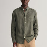 GANT Regular Fit Garment-Dyed Linen Shirt in Green Ash
