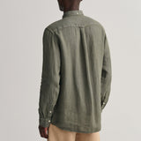GANT Regular Fit Garment-Dyed Linen Shirt in Green Ash