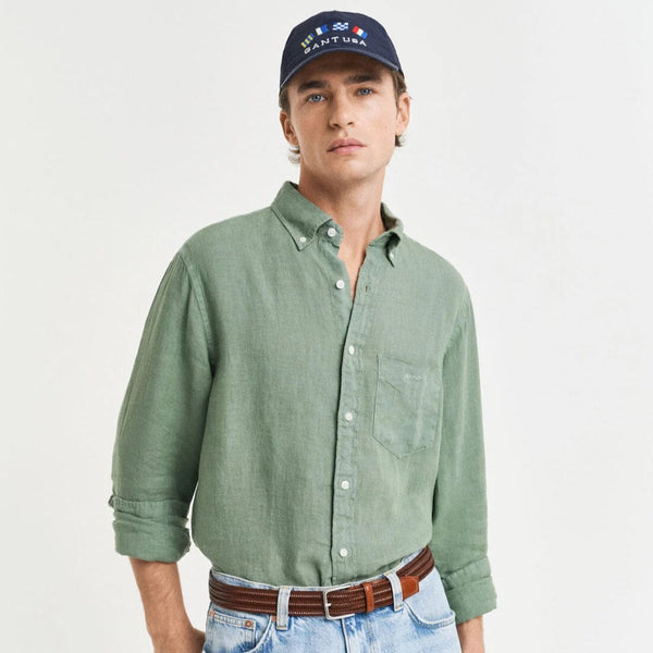 GANT Regular Fit Garment-Dyed Linen Shirt In Kalamata Green