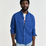 GANT Regular Fit Garment-Dyed Linen Shirt in Rich Blue