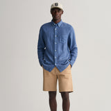 GANT Regular Fit Garment-Dyed Linen Shirt in Salty Sea