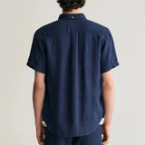 GANT Regular Fit Garment-Dyed Linen Short Sleeve Shirt in Marine