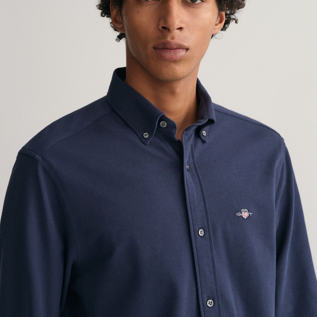 Gant Regular Fit Jersey Pique Shirt in Evening Blue