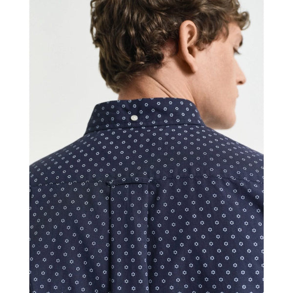 GANT Regular Fit Micro Print Short Sleeve Shirt In Evening Blue