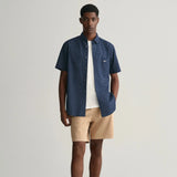 Gant Regular Fit Micro Print Short Sleeve Shirt in Marine
