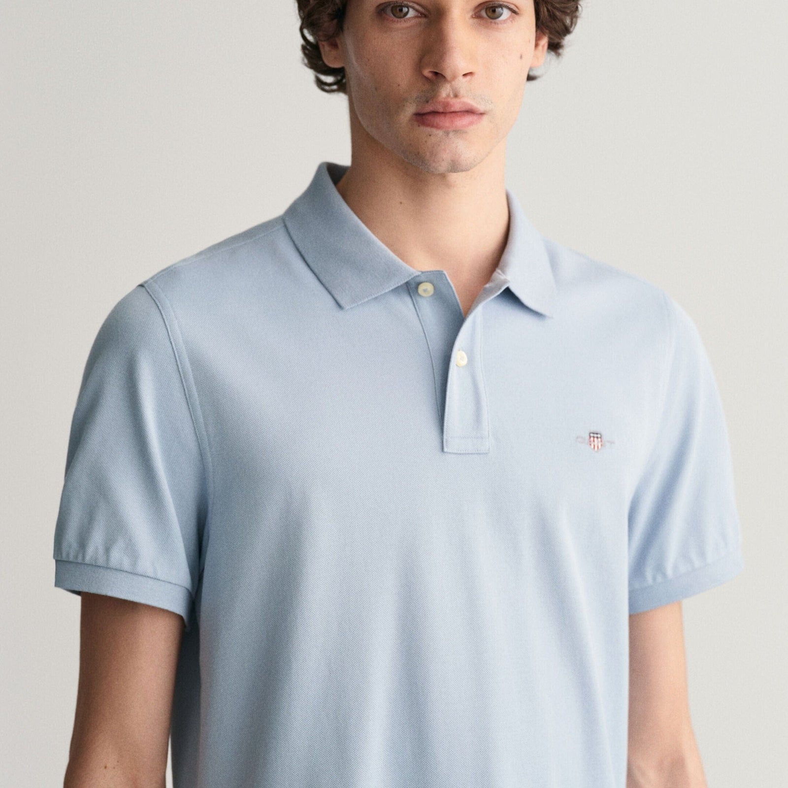 GANT Regular Fit Shield Piqué Polo Shirt in Dove Blue