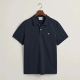 GANT Regular Fit Shield Piqué Polo Shirt in Evening Blue