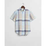 GANT Regular Fit Short Sleeve Linen Madras Shirt In Dry Sand