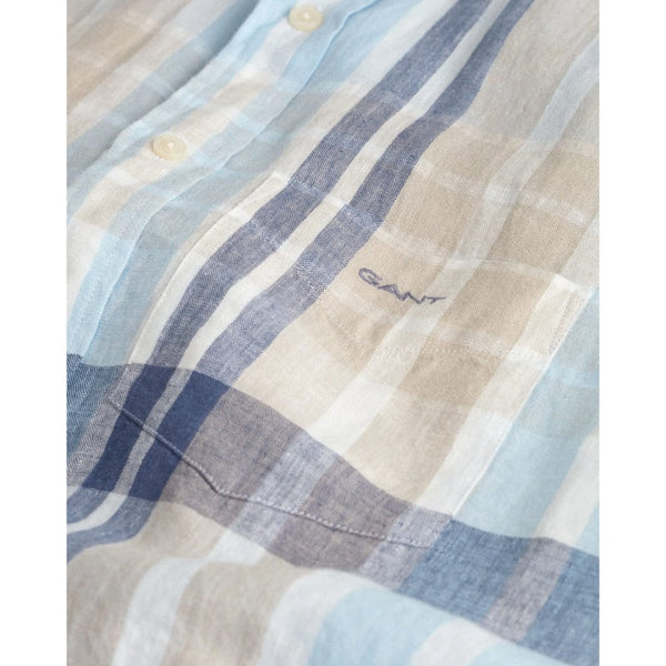GANT Regular Fit Short Sleeve Linen Madras Shirt In Dry Sand