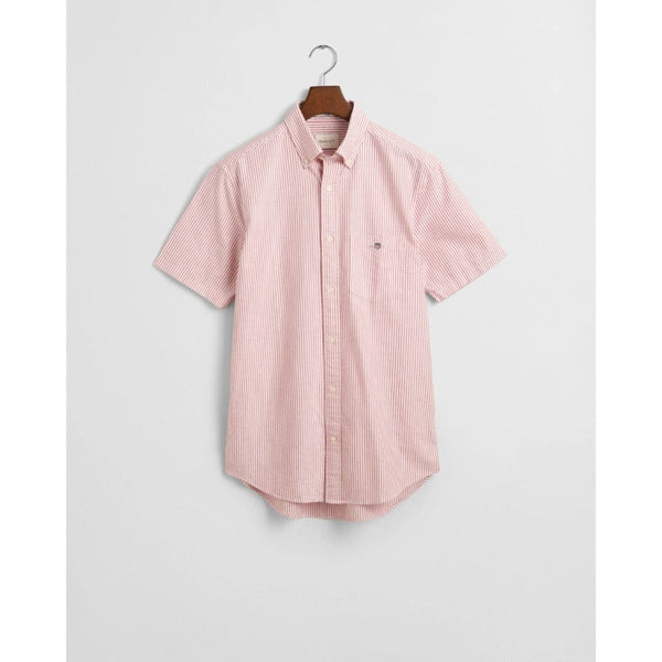 GANT Regular Fit Striped Classic Oxford Short Sleeve Shirt In Light Pink