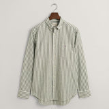 GANT Regular Fit Striped Cotton Linen Shirt in Pine Green