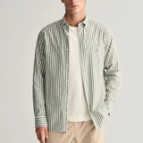 GANT Regular Fit Striped Cotton Linen Shirt in Pine Green